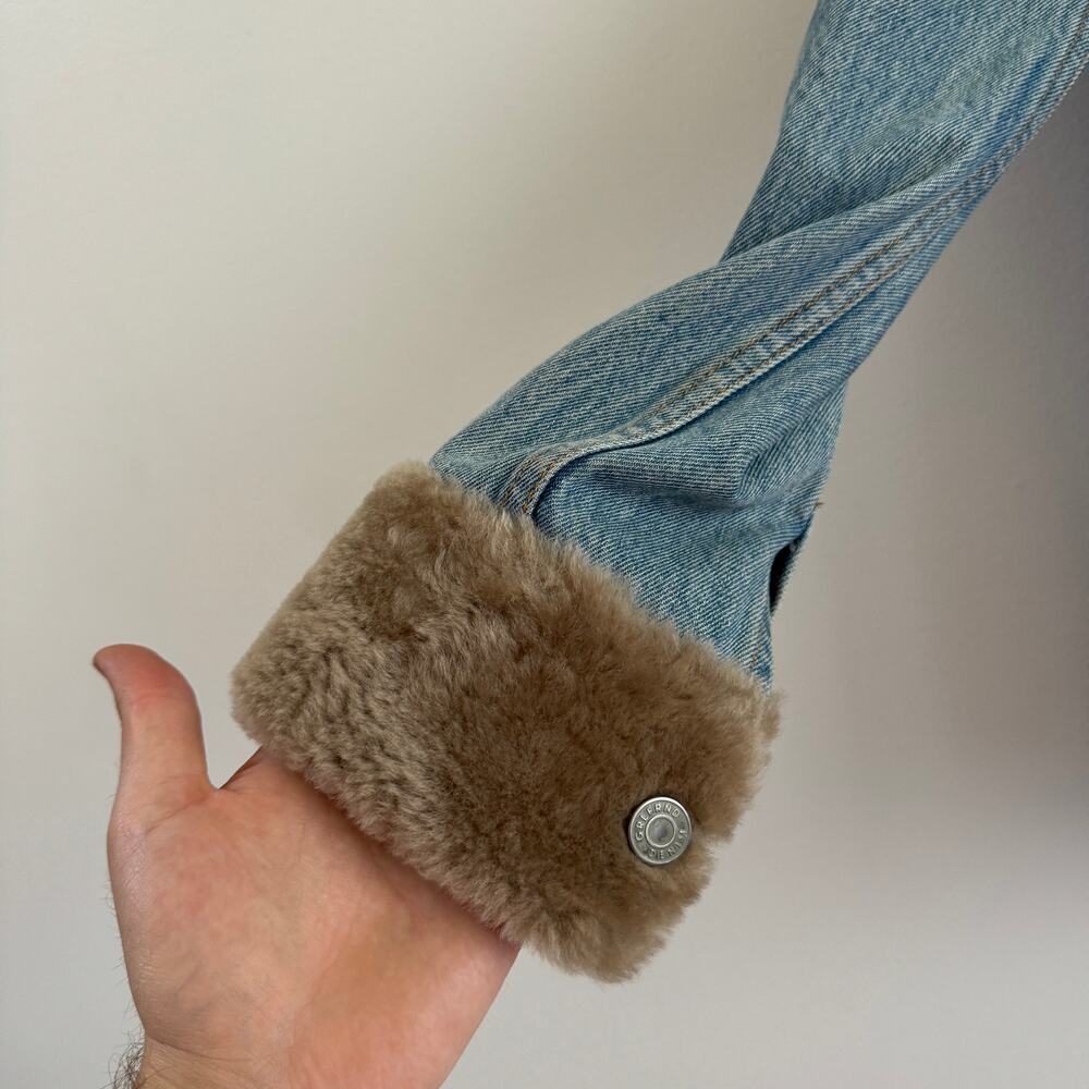 GRLFRND Daria Shearling Trim Oversized Denim Trucker Jean Jacket Size Small - Picture 5 of 8